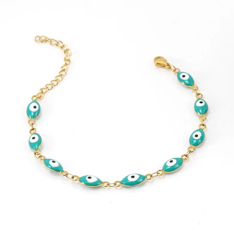 Wholesale New Fashion Summer 18K Gold Plated Jewelry for Girls Turkey Eye Oval Shape Colorful Stainless Steel Bracelet Supplier