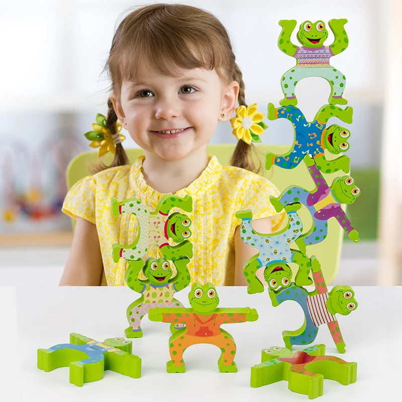 Wooden Frog Hercules  Balance Building Blocks Desktop Concentration Training Early Childhood Educational Toys Children