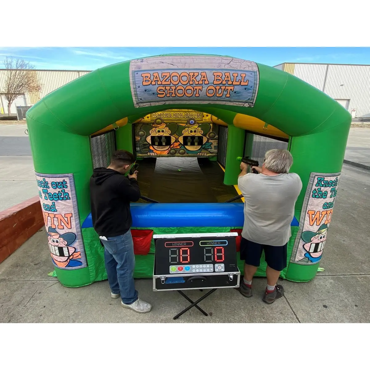 Factory Cheap Inflatable Pirate Theme Bazooka Ball Shooting Gallery with free blower - Wild West Shooting Game Rental