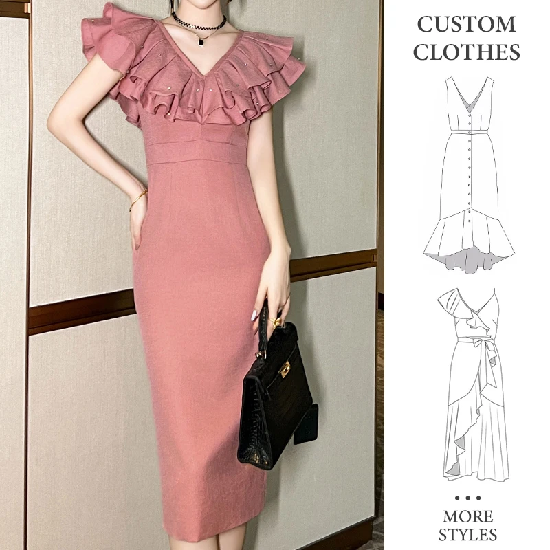 ZYHT 30867 Fashion Korean Party Straight Crystal Ruffle Pink Prom Evening Gown Elegant Dresses for Women