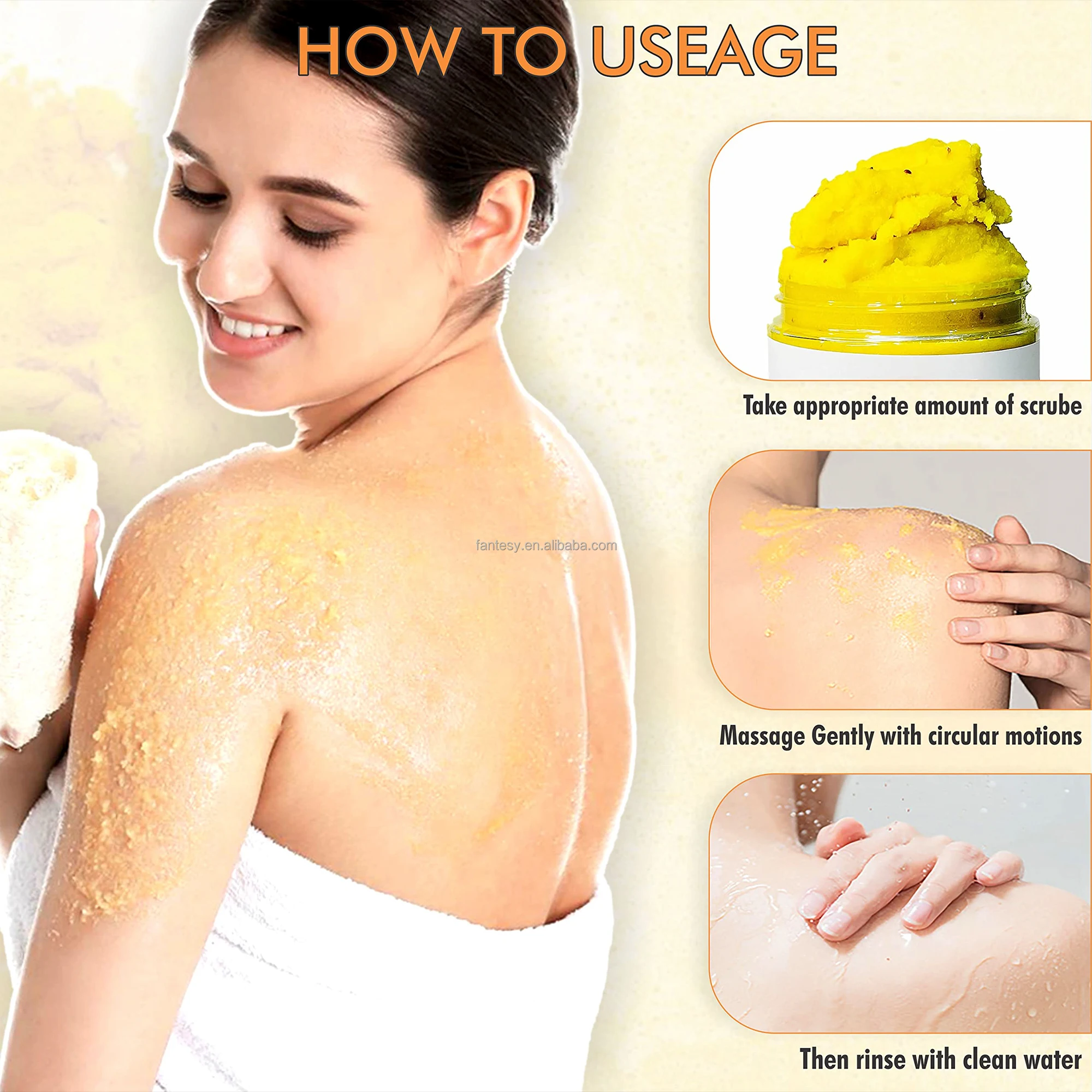 OEM Turmeric Cream Scrub Whitening Exfoliating Body Face Treatment Adults Salt Dark Spots Inner Bikini Underarms Body Face Scrub