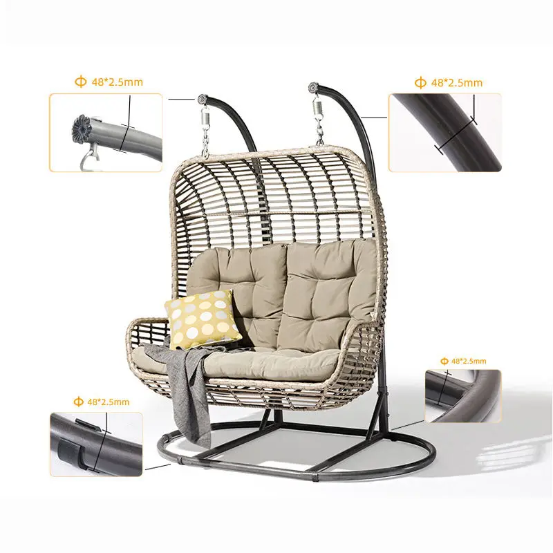 Most Popular Double Swing Chair Outdoor Garden Furniture Hanging Egg Chair With Comfortable Cushions