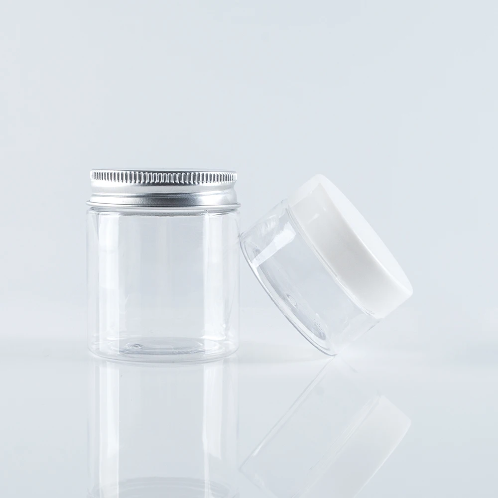 stock clear PET cosmetic cream jar with silver lid for ointment or balm