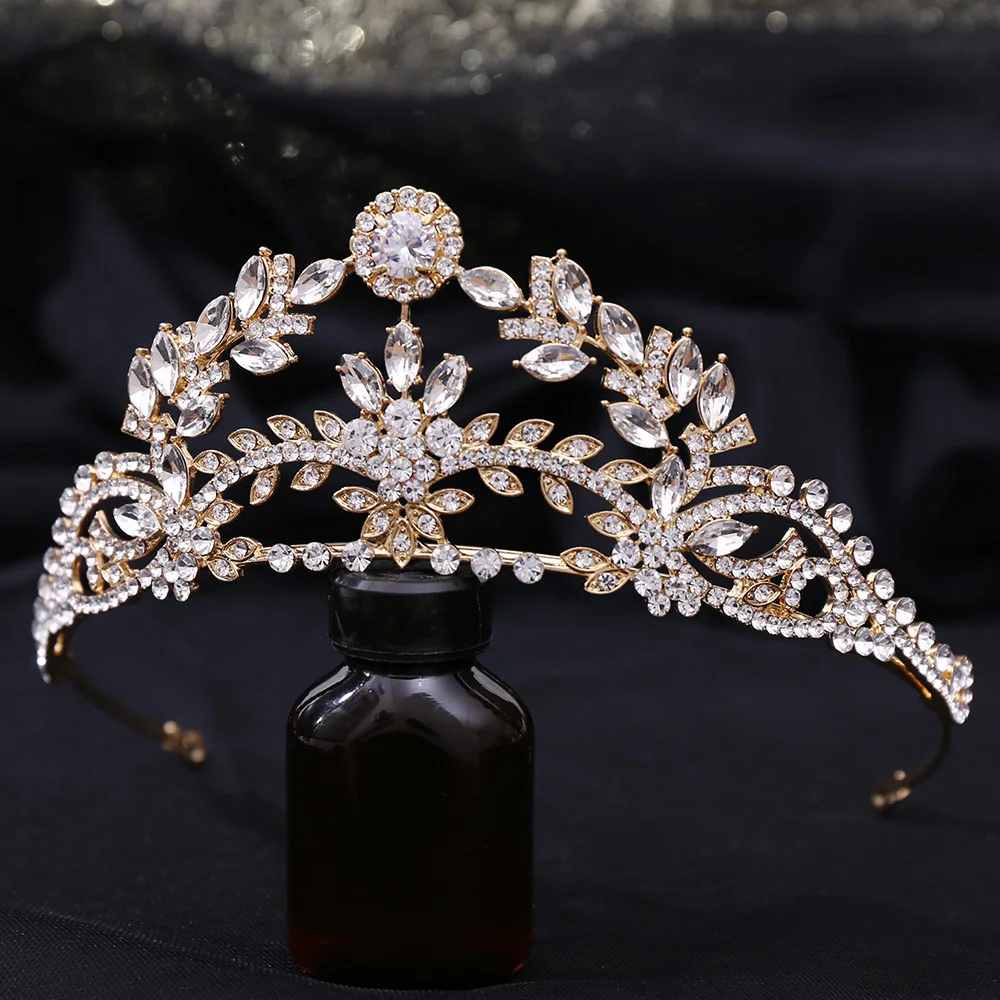 5A Cubic Zirconia Wedding Tiaras and Crown for Women Small Bride Floral Headpiece Sweet 16 Quinceanera Hair Jewelry