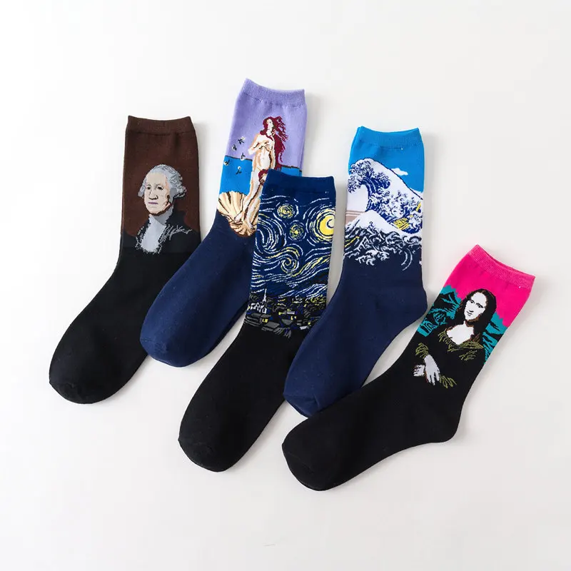 Jinhu can Custom kaos kaki pria basket pendek bamboo mona lisa funny calze grosir kaus kaki sports men socks kaus pria