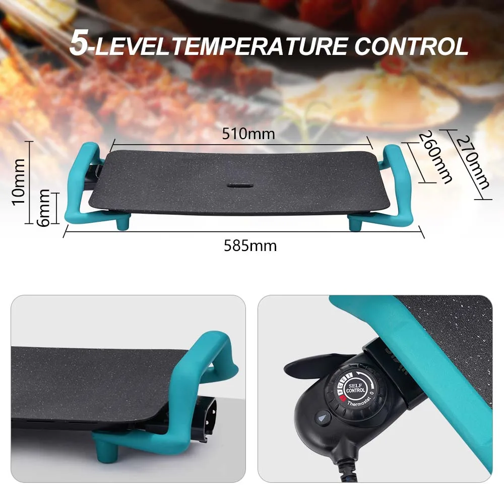 WINNING STAR ST-9761 1600W Die-Cast Aluminum Plate Non-Stick Coating Smokeless Grill Electric Griddle with Adjustable Thermostat