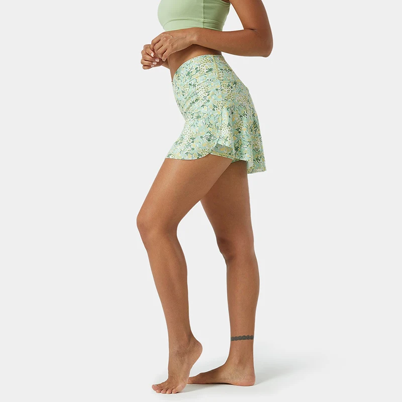 OEM New Design Wholesale Women Breathable Floral Printed Dress Everyday Crossover Side Pocket 2-in-1 Tennis Skirt-Lucid