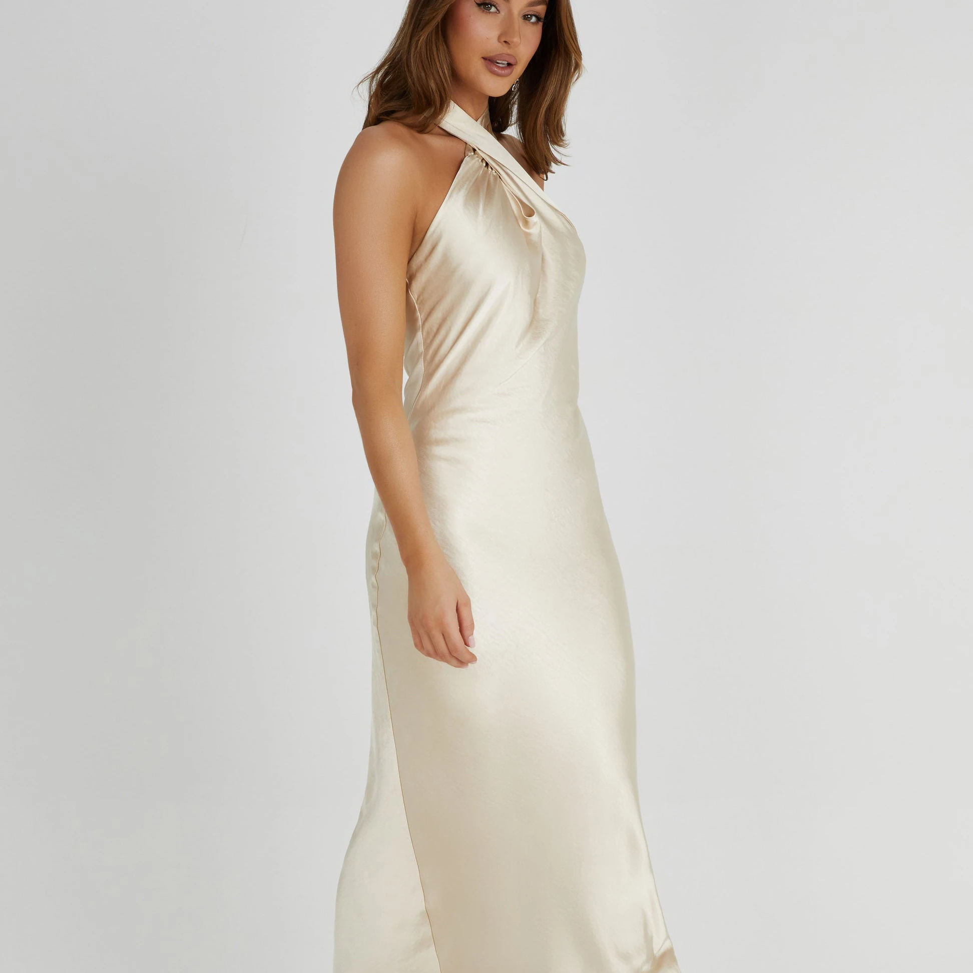 2024 Customized Wholesale Summer Elegent Evening Dress Halter Maxi Satin Prom Dresses For Women