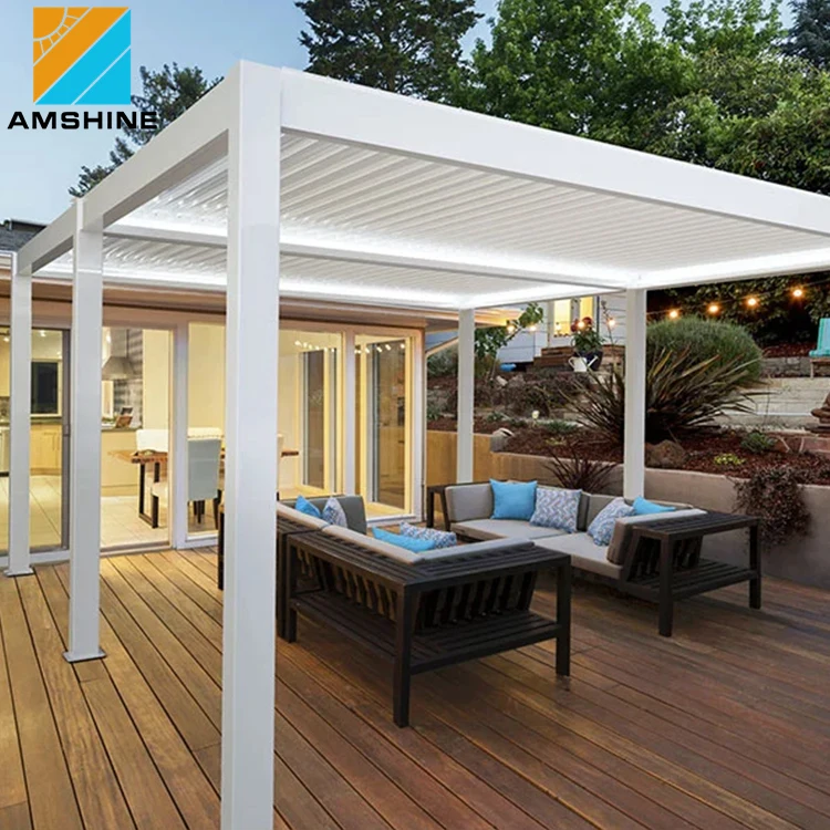 Easy assemble outdoor motorized rotating louvered aluminum retractable pergola roof awning