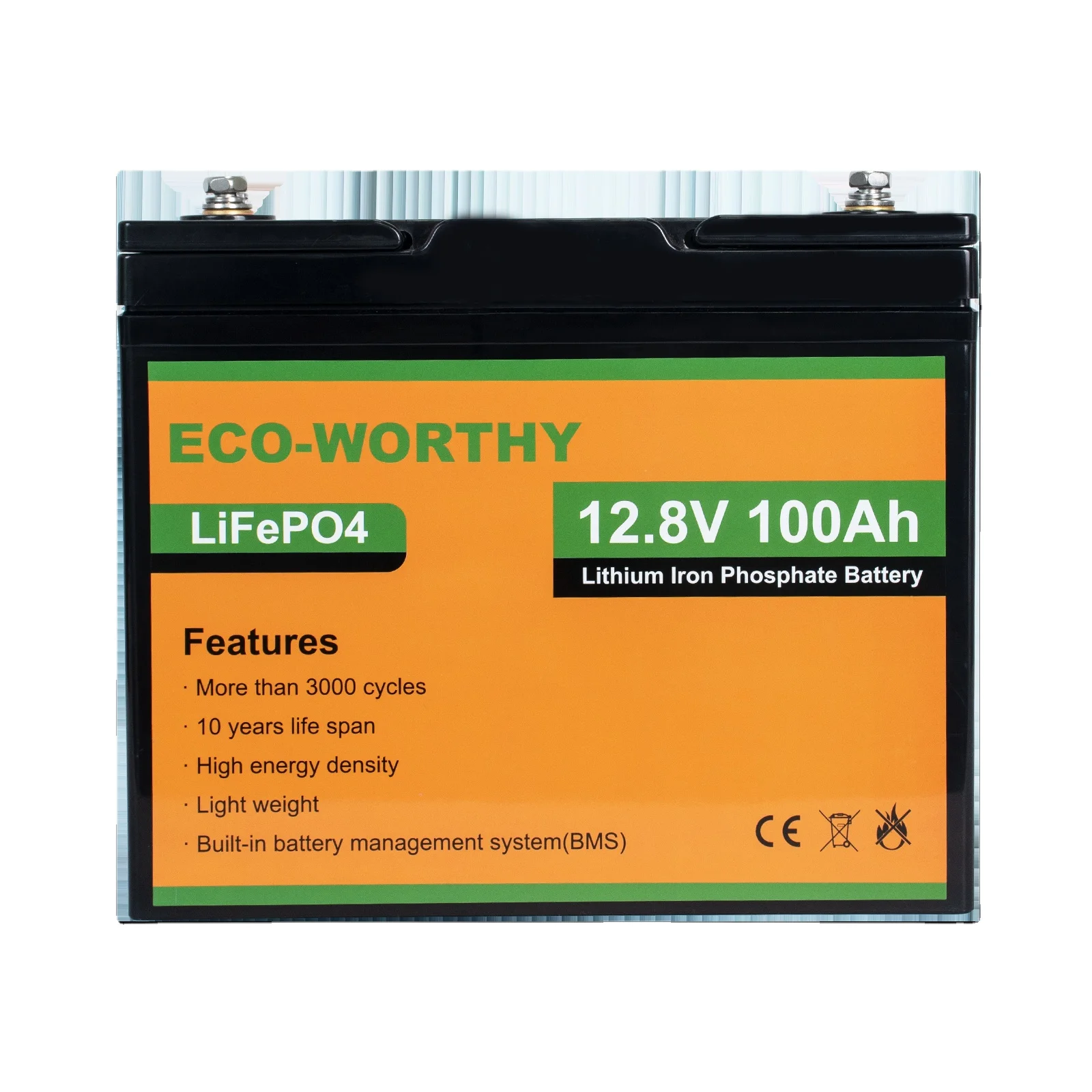 Eco-worthy High Quality Deep Cycle 12V 100AH Energy Storage Battery RV Yacht Boat Solar Battery  bms Lifepo4 Lithium Battery