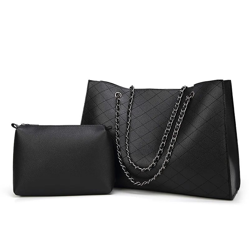 European American Fashion Rhombic Chain Women Pu Leather Handbags Wholesale Handbag Set