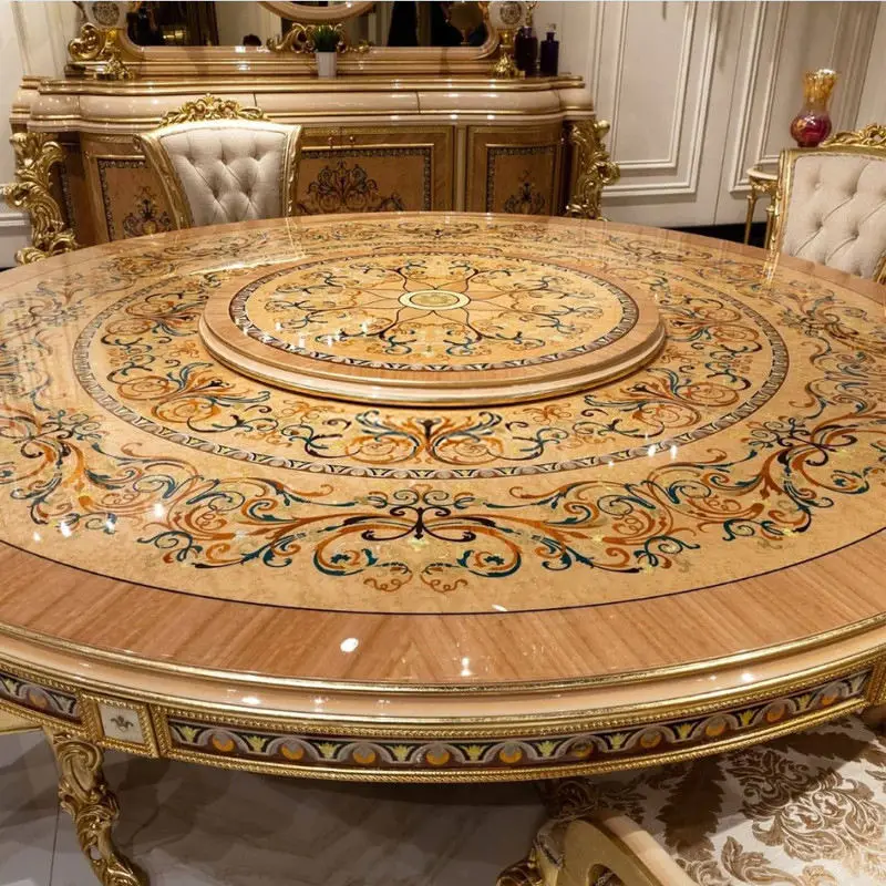 High Quality Factory Sell Dining Room Furniture European Classic Wooden Carving Round Furniture Dining Table