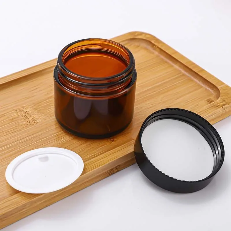 5ml 10ml 15ml 20ml 30ml 50ml 60ml 100ml Cosmetic Amber Glass Jar Round Empty Face Facial Cream Jar With Black Lid