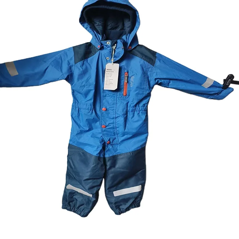 OEM hooded blue polyester winter snow clothing unisex snowboarding suit for kids