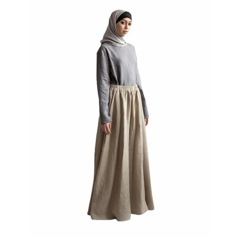 Women Hijab Skirt Flax Islamic Clothing Pure Linen Muslim Clothes
