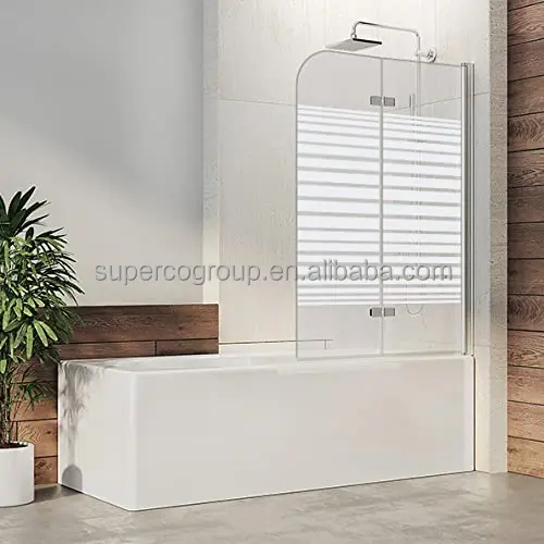Frameless Bathtub Screen Folding Door Bathroom Tempered Glass 2 Panel Tub Bathtub Shower Door Enclosure Bath Shower Screen