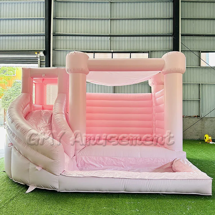 Party rental equipment pastel pink children bouncy castles to buy bounce house slide with pool