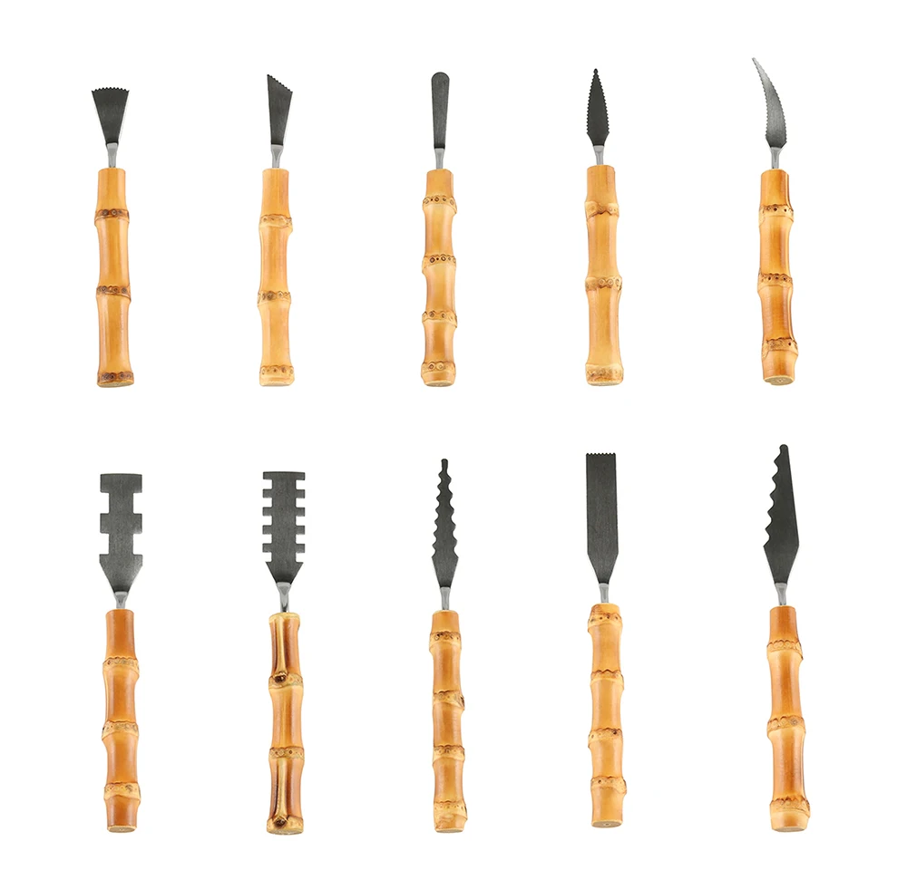 Металлический скребок из нержавеющей стали с деревянной ручкой из бамбукового корня, скребок для рисования, шпатель, ножи для масляной краски, нож-палитра