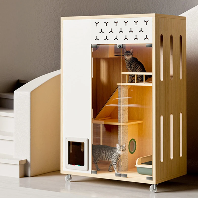 Pet Furniture Solid Wood Cat Cabinet Cat House Large Space Luxury Cat Villa Wood