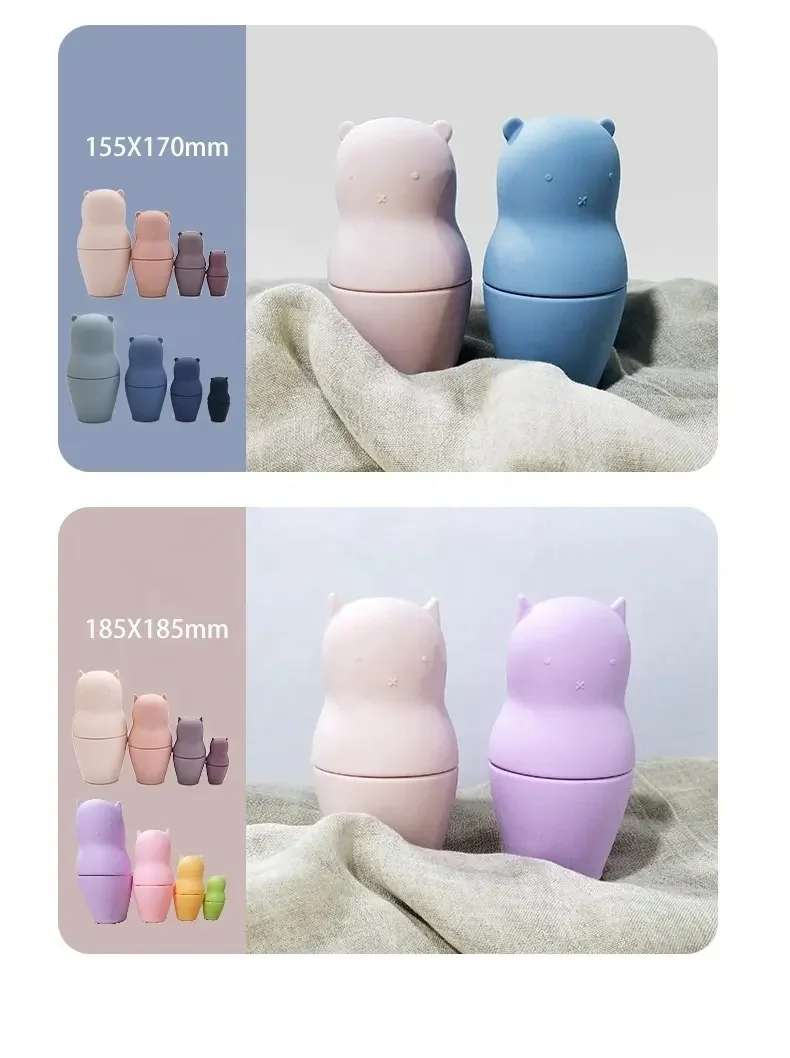 BPA Free Silicone Toy Puzzle Stackable Doll Russian silicone bath stacked sensory chewable toys for children newborn baby kids