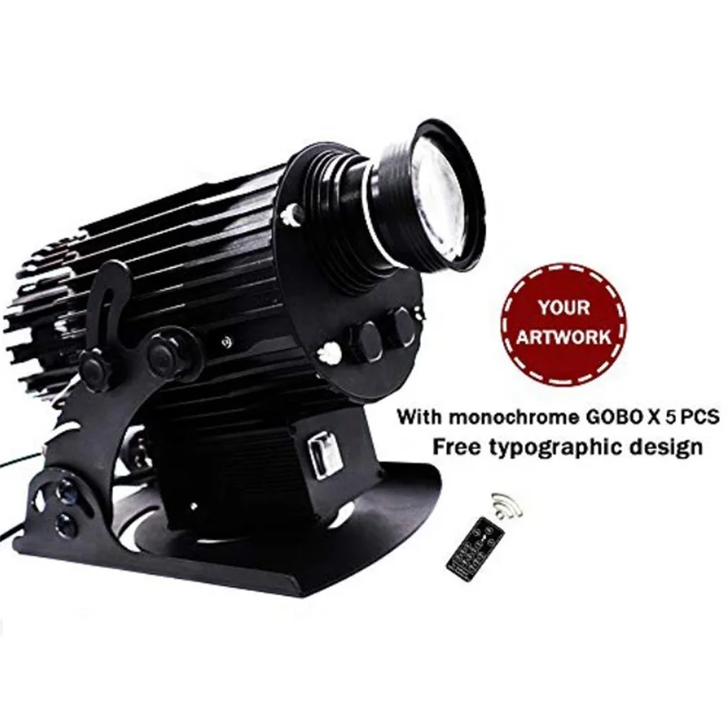 
200W LED Custom Image Rotating GOBO Projector Light with Remote Control Switch Customized Gobos for Company Store Wedding 