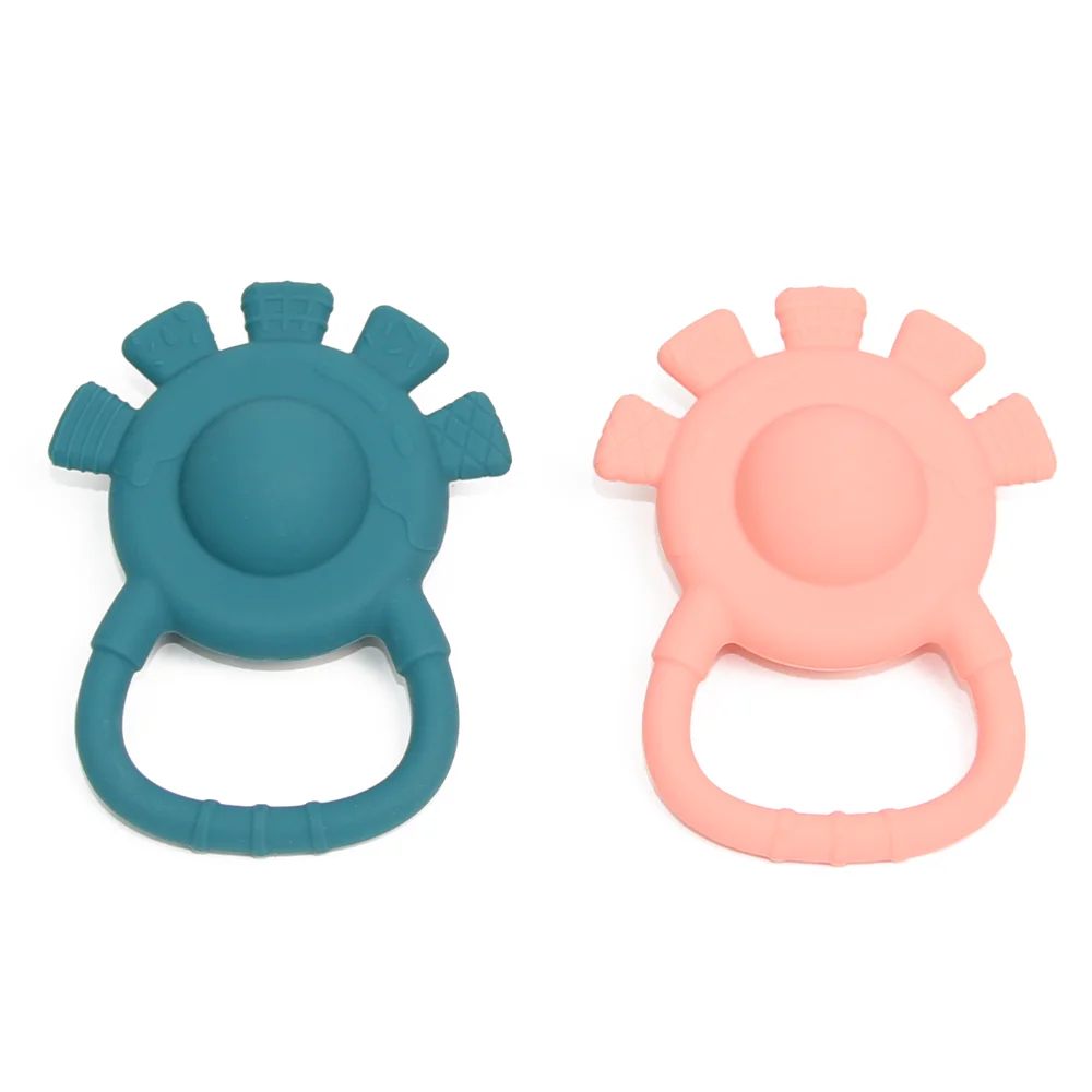 2 In 1 Baby Silicone Teether And Rattle Soft Gum Messager Bpa Free Chew Ring Infant Toddler Food Grade Petal Shaped Toy