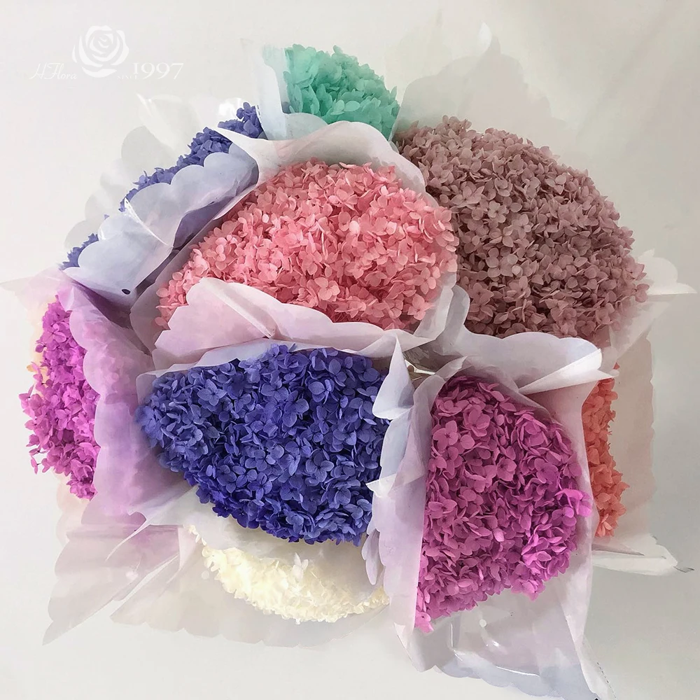 Hflora Factory Purple Pink Preserved Hydrangeas Flowers Wholesale Dried Hydrangeas preserved big leaf hydrangeas