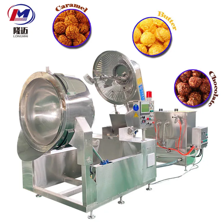 
New design high capacity PLC CE electric popcorn machine equipment production line ball shape butterfly salting 2 in 1 Guangzhou 