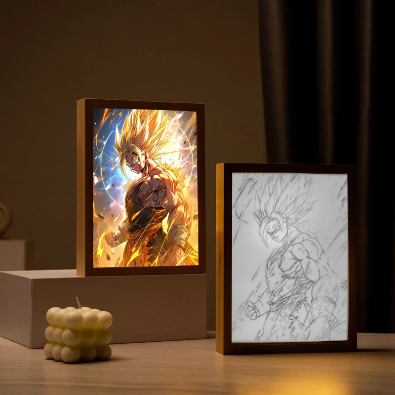 Light up Painting Anime Character Wood Frame Poster Led Strips Shadow Light Box Art Painting With RGB Control 3 Color nightlight