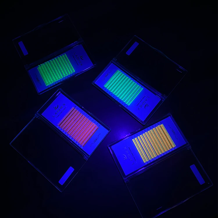 Best Selling Russian Volume Colored Eyelash Extension Trays Mixed UV Neon Lashes Glow In The Dark