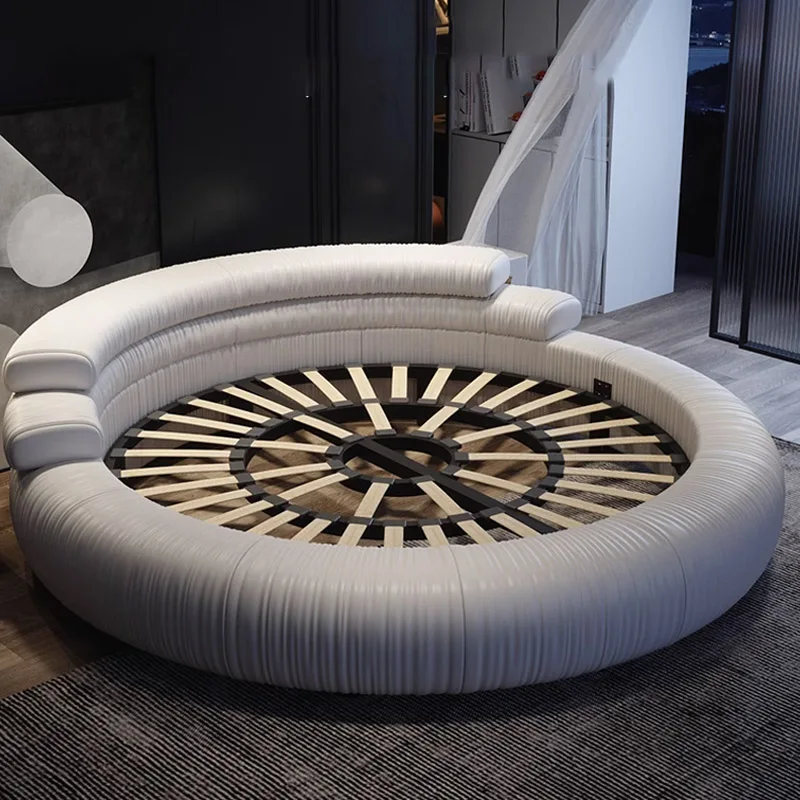Italian Loft King Size Round Bed Frame Big Queen Trundle Home Bed Room Upholstered Luxury Bedroom Furniture Set With Storage