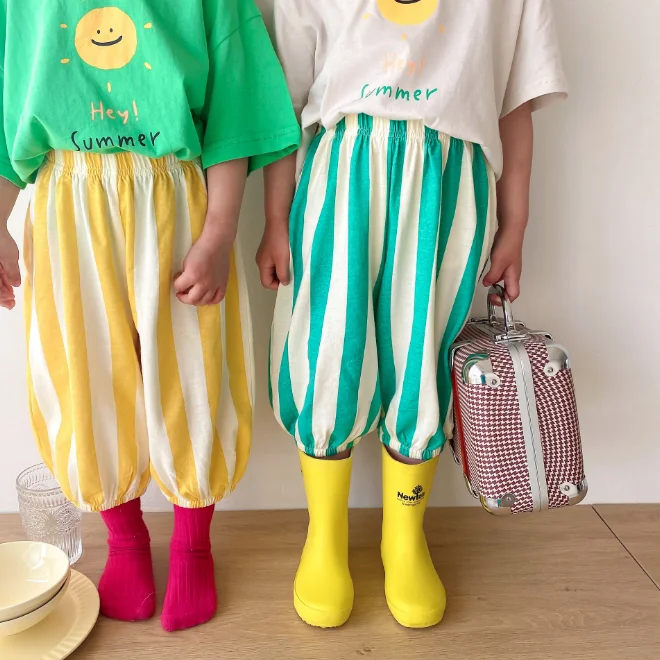 
KS3929 Summer girls casual pants cute toddler cotton pants nice vertical striped bloomers for kids 