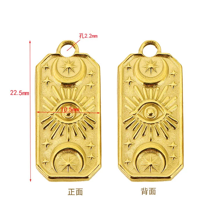 S1213  Vintage 18K Gold Plated Stainless Steel Religious Jewelry Supplies Moon and Sun Evil Eyes Hamsa Hand Disc Charm Pendants