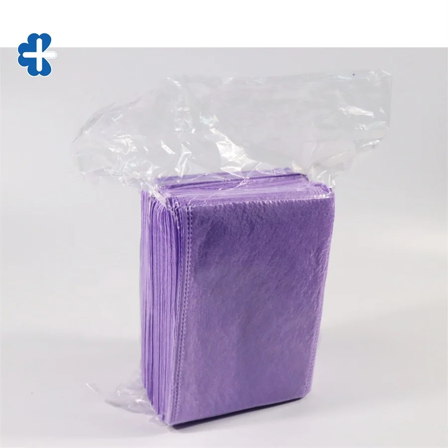 Purple Color soft Disposable Non Woven Molton Washing Gloves To Cleaning Patient Body