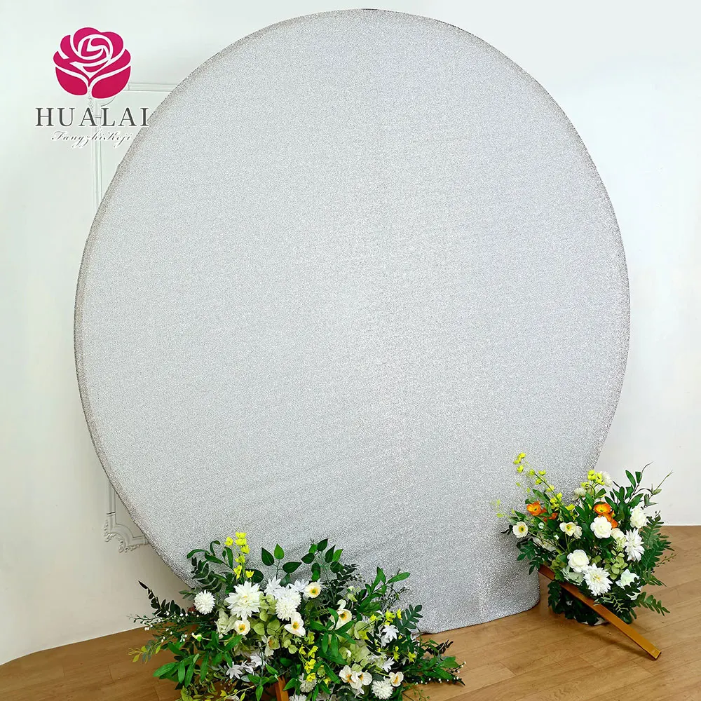 glitter shimmer tinsel metallic sided spandex fit circle round arch backdrop curtain decoration cover for party wedding photo