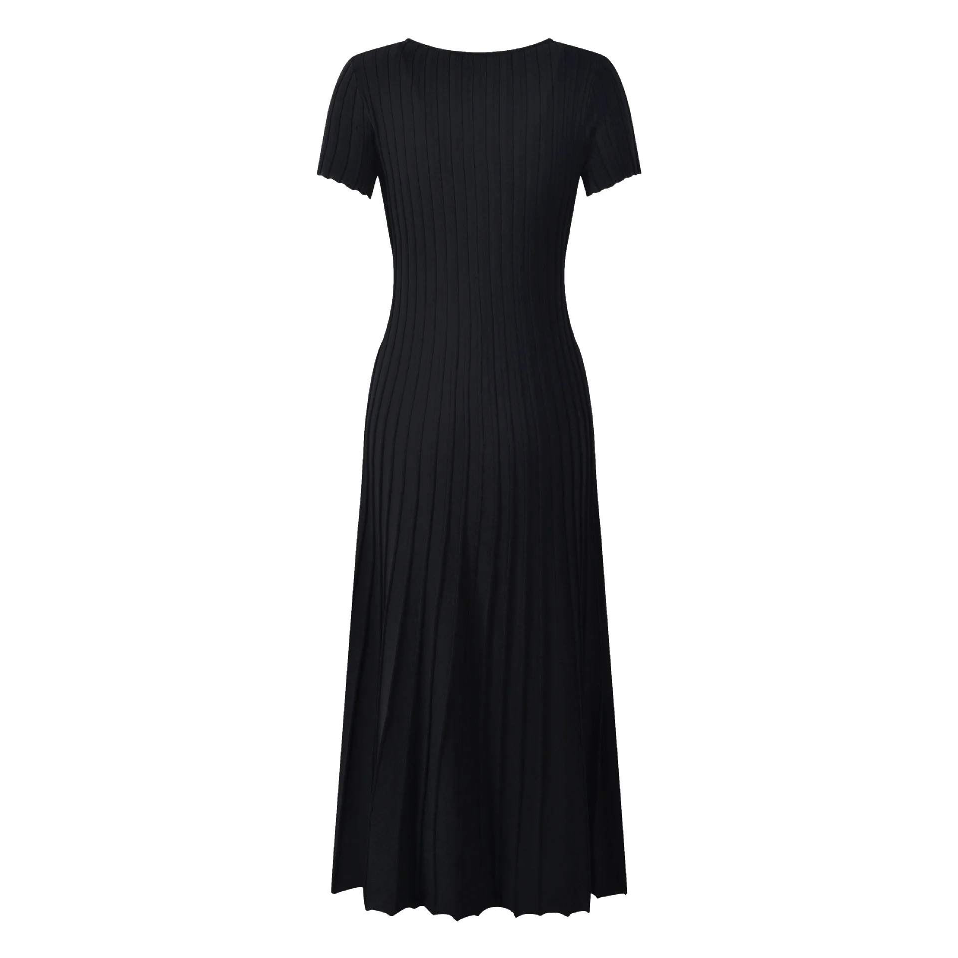 2024 Spring Summer French Style Women Knitted Short Sleeve Round Collar Ladies Fashion Maxi Long Solid Hollow Out Dresses