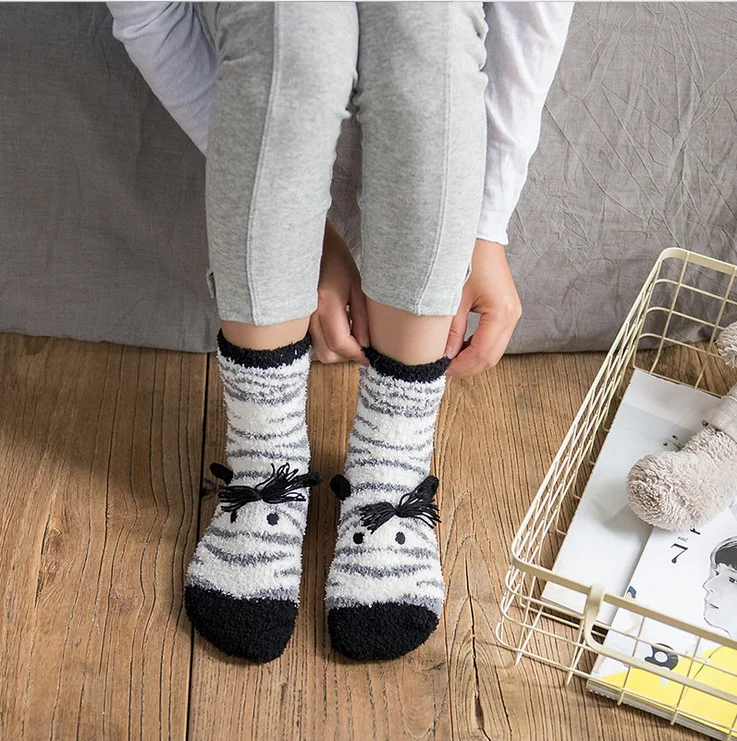  Christmas stockings embroidered three-dimensional household coral fleece cartoon socks boxed floor half flanked