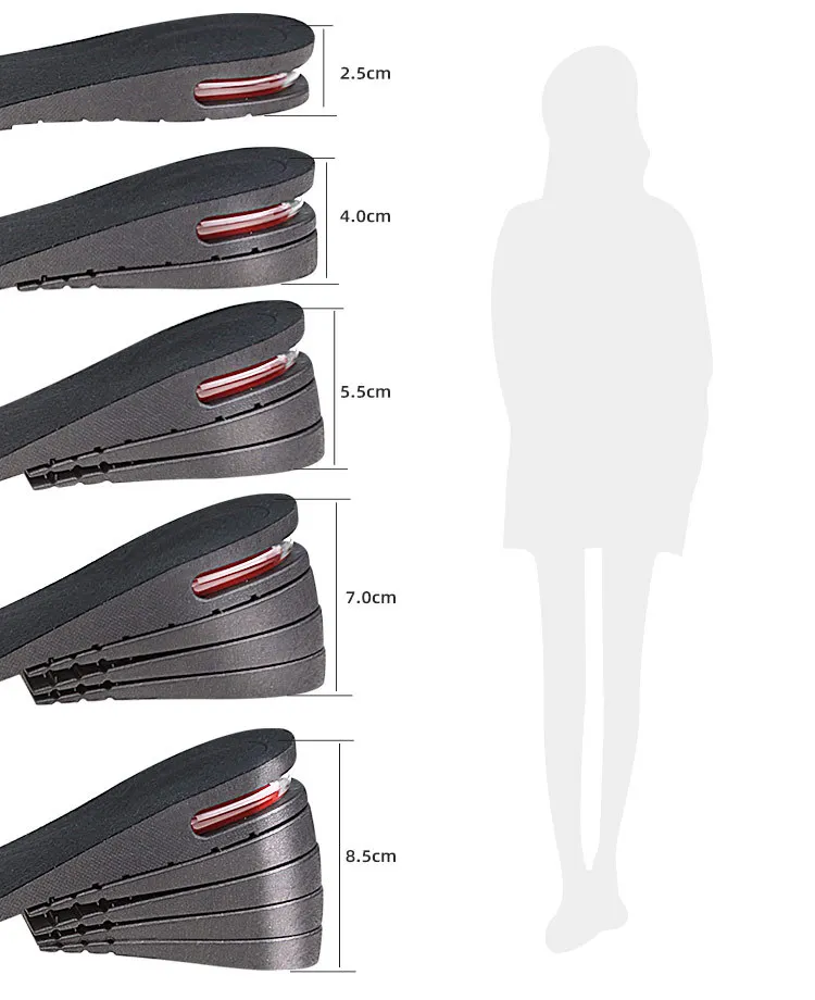 Height Boosting Shoe Lift 5 Layer Adjustable Height Insole With Air Cushion Elevator Height Increase Insoles