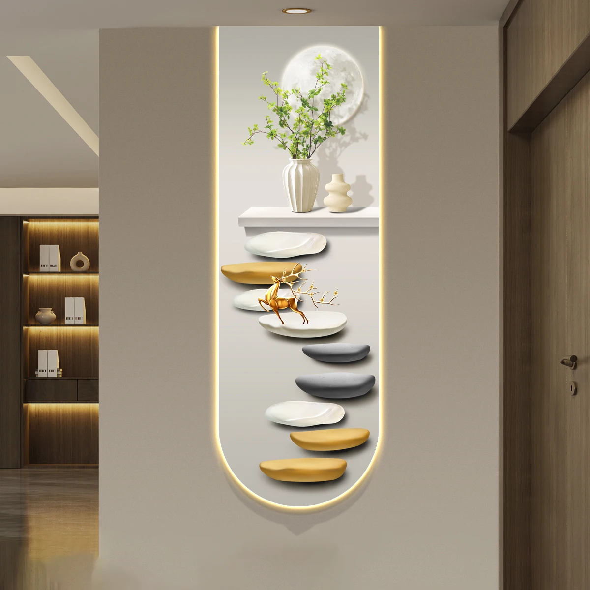 Elk Entryway Decorative Painting Modern Light Luxury Premium Feeling led with Light Corridor Fantasy Aisle Wall Art