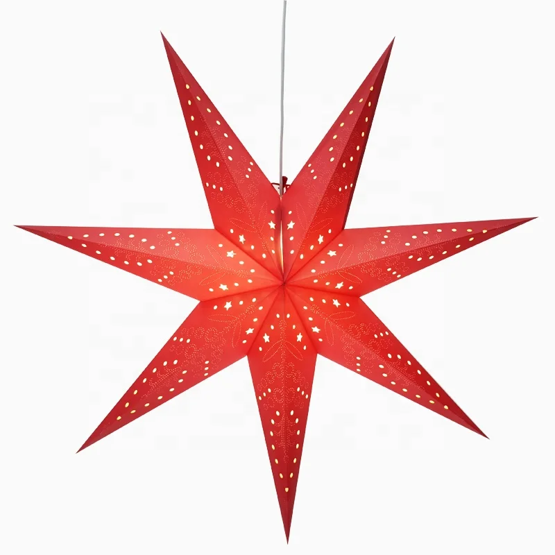 Red Embroidered Paper Star Light Decor Large Hanging Paper Star Lantern Christma Decoration