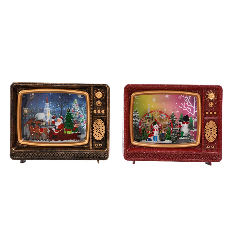 New Products Christmas Decoration Children Gifts Snow House TVs Shape Led Music Box