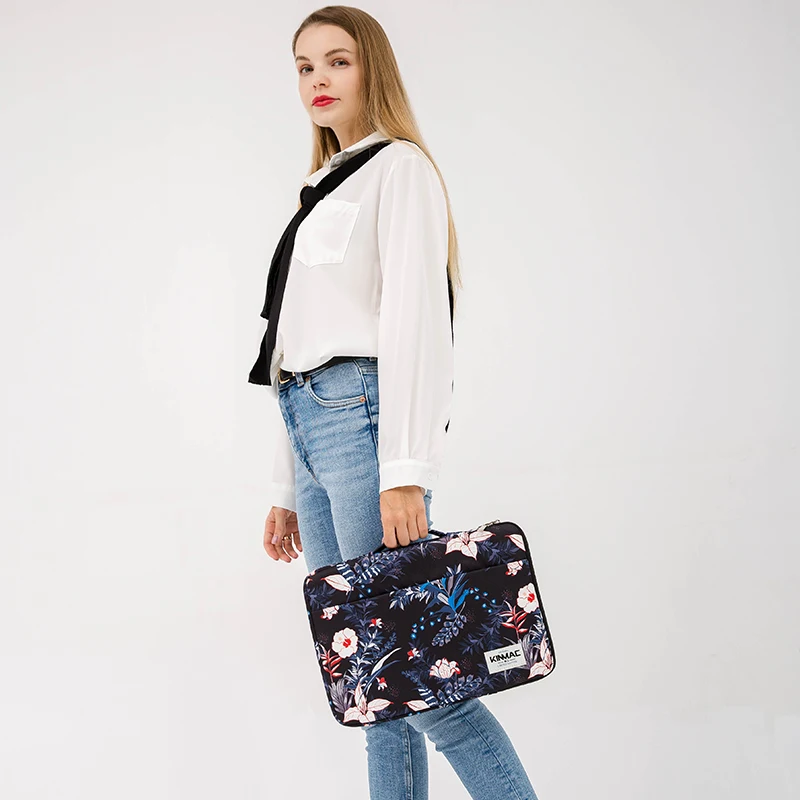 Kinmac Black Plant ladies laptop bag notebook briefcase laptop sleeve bag in water-proof fabric for women 13.3 inch laptop