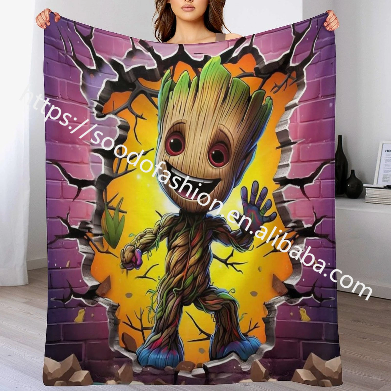 2023 New Arrival Custom Fleece Blanket Groot Guardians of Galaxy Pattern High Quality Soft Custom Throw Blanket