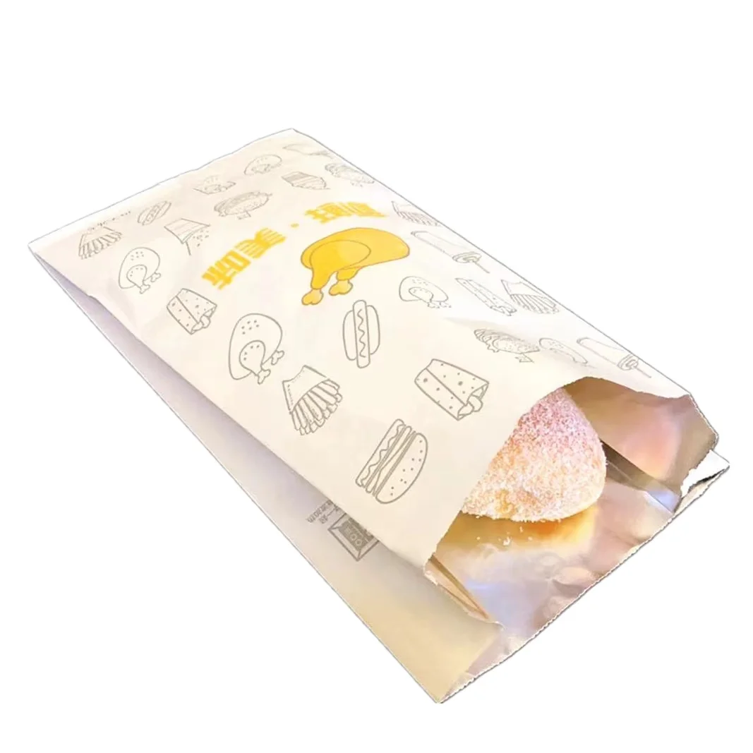 Customized Printed Brown Small Donut Toast Food Grade Kraft Bread Packaging Sandwich Triangle Greaseproof Paper Bag