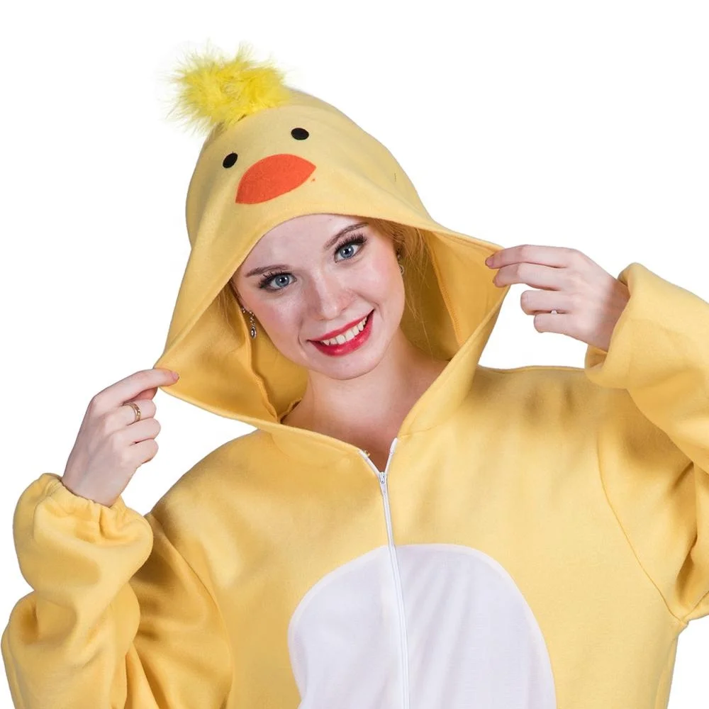Cute women cosplay jumpsuits chick yellow mascot costumes for carnival evening Halloween fancy dress