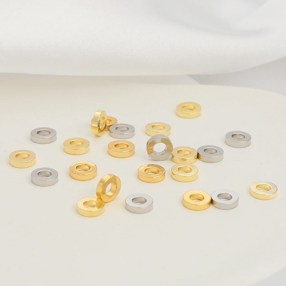 DIY Ornament Strong Color Retention Brass Spacer Beads 18K gold plated Scattered beads 6mm large hole round gasket for jewelry