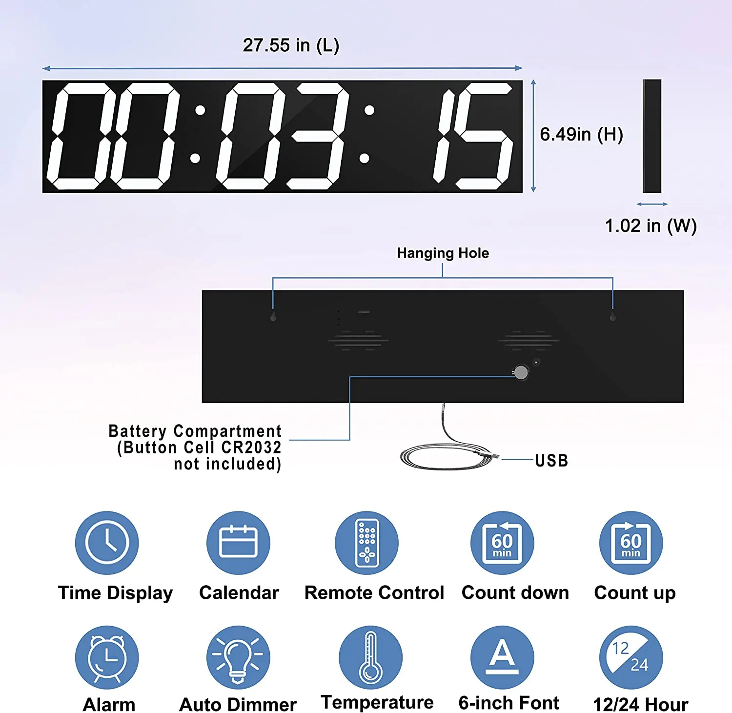 Fullwill Huge 27 Inch Large Big Oversized Digital LED Clock with Stopwatch Alarms Countdown Timer and Temperature
