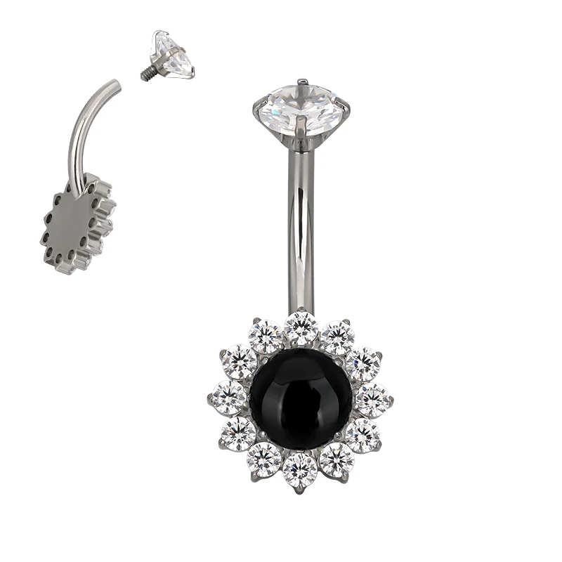 GZN Sexy Implanted Grade Titanium Internally Threaded Opal Flower Belly Button Ring Fine Body Jewelry Piercing