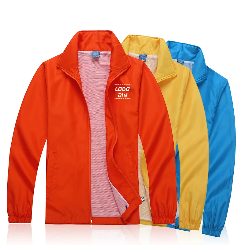 User defined blank men and women polyester windbreaker with adjustable cuffs and zipper suit plain
