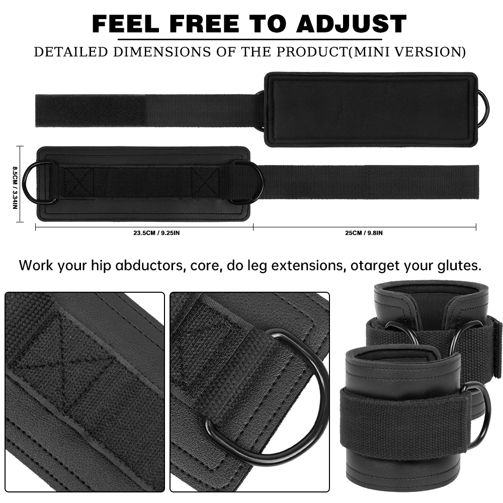 MKAS Polyester 5mm Thick 24cm Long Neoprene PVC Leather Anti-slip Gym Ankle Brace for Cable Machine Ankle Straps